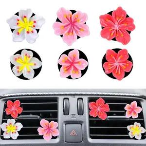 Flower Car Air Freshener Vent Clips Peach Blossom Daisy Fragrance Diffuser 6PCS Set Odor Eliminator Long Lasting Aroma Decorative Clips Included Cute Floral Aesthetic Universal Vehicle Interior Decor