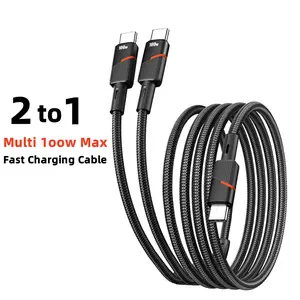 EAGET 2 to 1 USB-C to USB-C Fast Charging Cable(1.2m), 100W Power Nylon Braided Cord iPhone Android Smartphone Laptops Tablet 480 mbps High-Speed Data Sync,dealsfordays