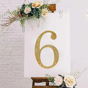 Decorative Rhinestone Number "6" Stickers 8", Gold Glitter Adhesive Craft Numbers - DIY Sparkle Embellishments