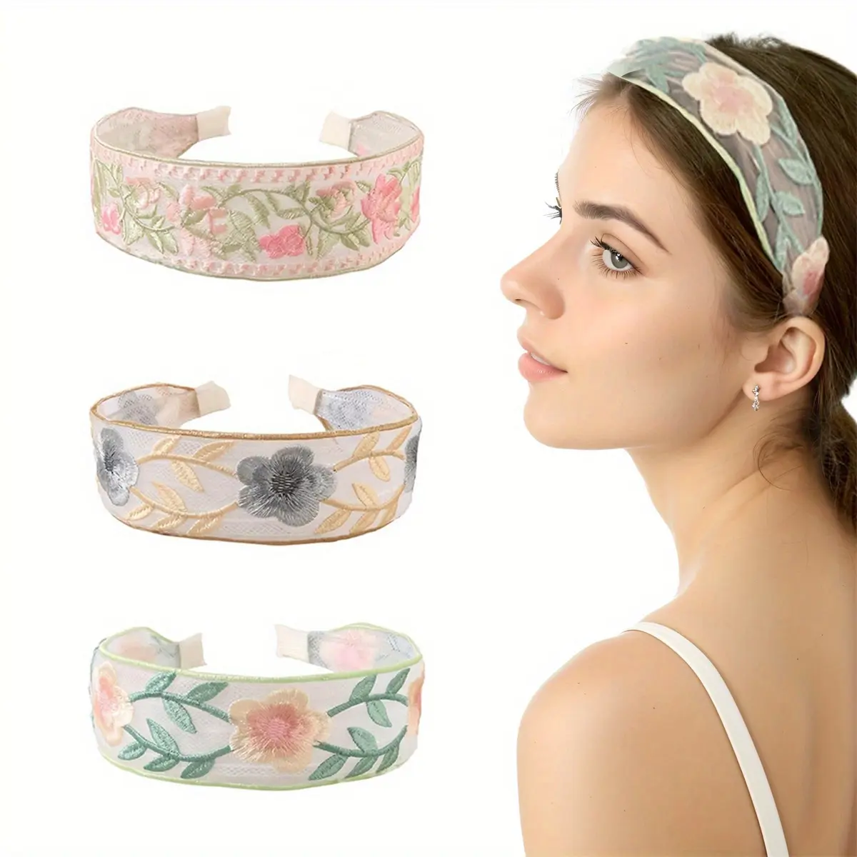 Stylish and Elegant Lace Embroidered Flower shaped Headband Vintage Pastoral Style Flower Embroidered Wide brimmed Headband Lace Headband Is Suitable for Daily Wear