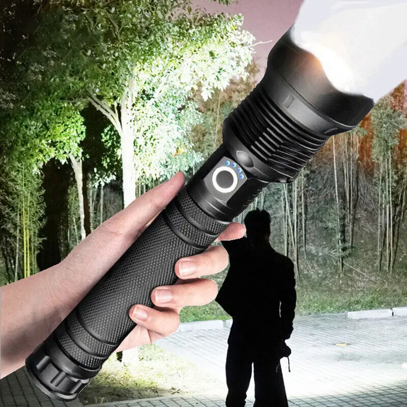 2024 New Aluminum Alloy Ultra XHP70.2 LED Flashlight -90000 Lumens, Zoomable,  Top Technical Tactical Zoom，3 Modes with 2x 1000mA batteries – Companion for Camping & Emergencies & Hiking & Walking Your Dog rechargeable headlamp flashlight high