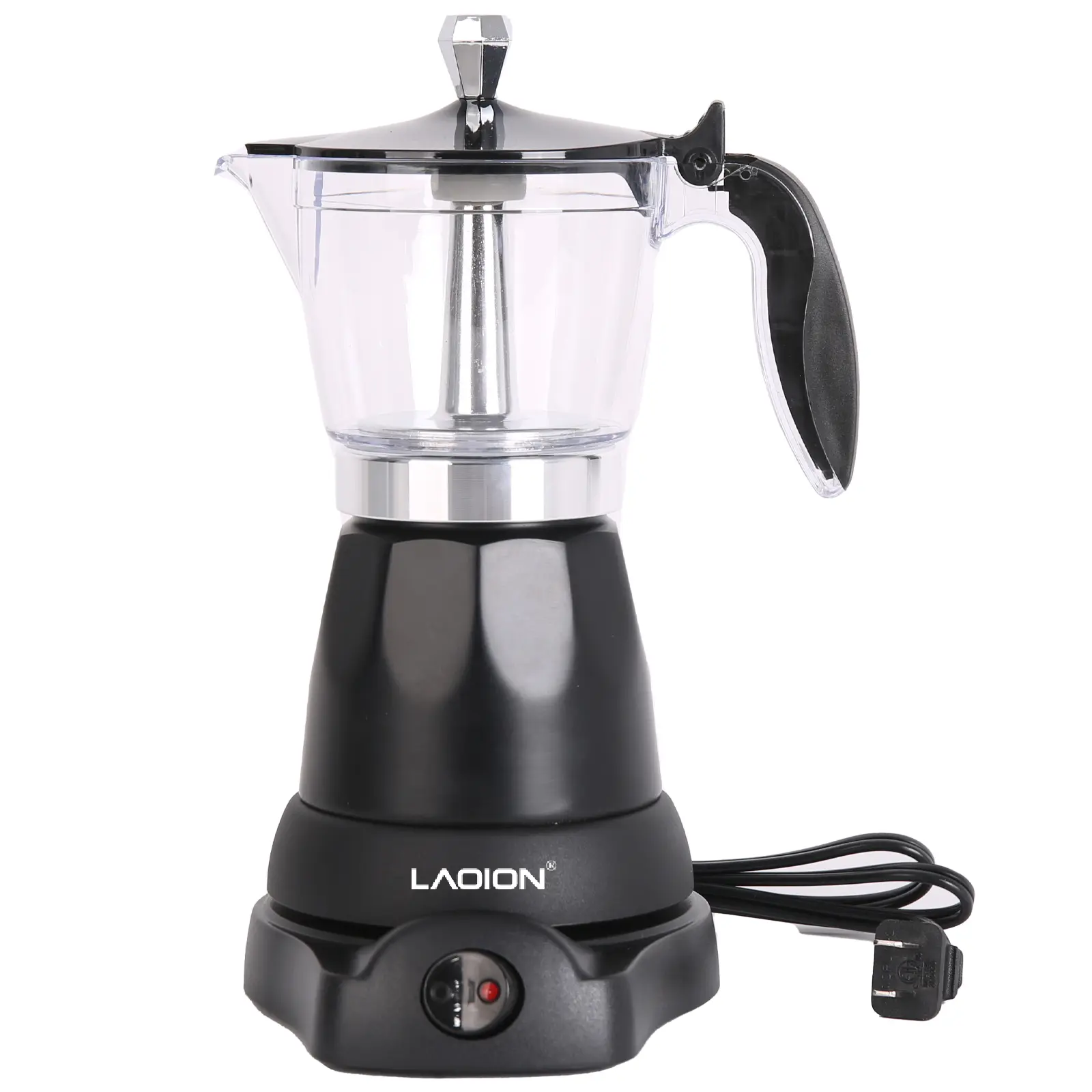 LAOION Cuban Coffee Maker Machine - 6-Cup Compact Electric Espresso Maker, 300ml Portable, Detachable Base, Overheat-Safe Auto-Shut Off, BPA-Free Plastic, Luxury Transparent Container, Food-Grade Aluminum for Home, Travel