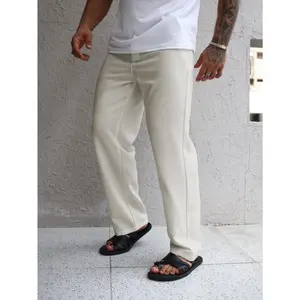 Minimalist White Linen Pants | Summer Beach Streetwear Straight-Leg Bottoms