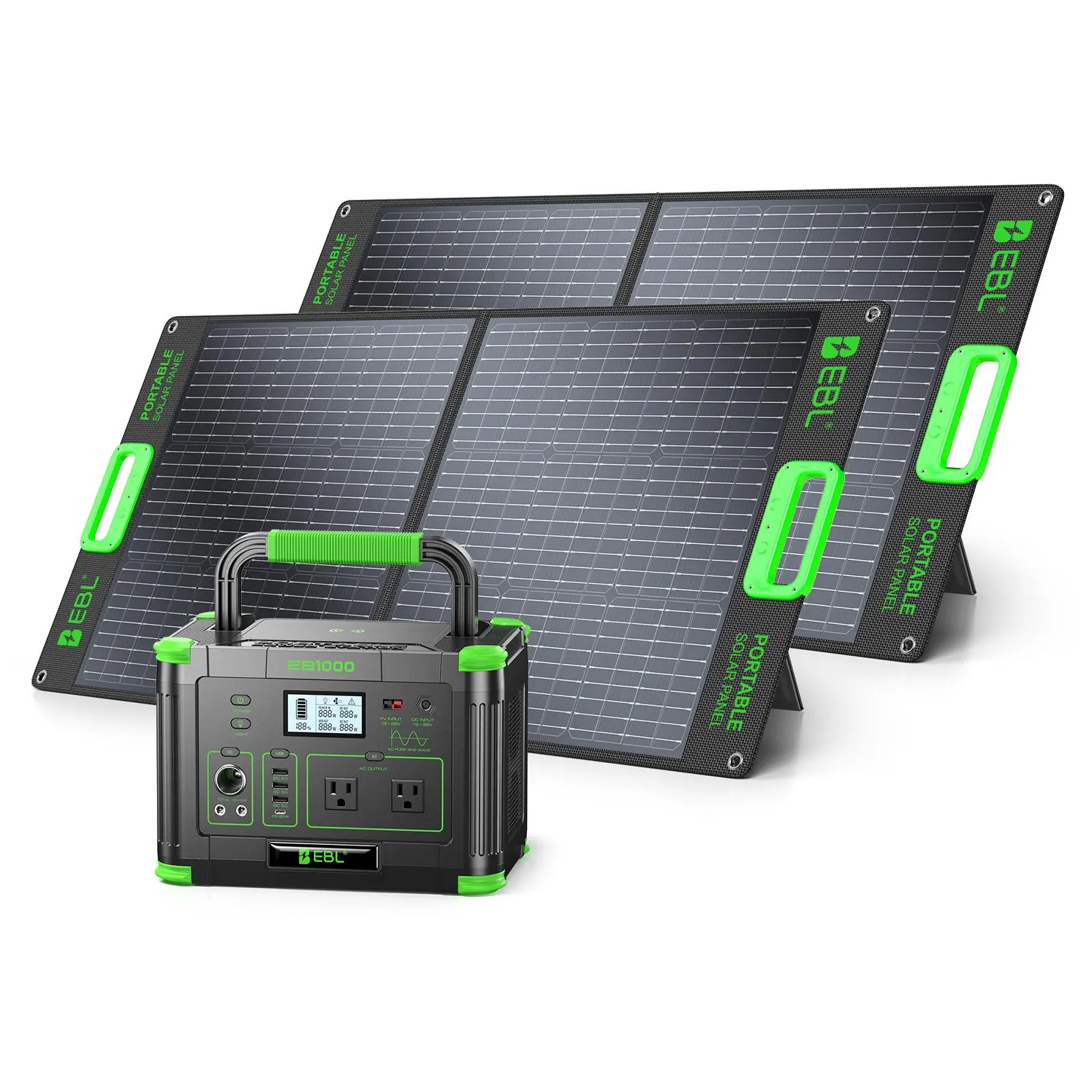 EBL 1000W Portable Solar Generator Bundle, 999Wh High Capacity Power Station With Optional 100W & 200W Solar Panels, Items Ship Separately For Outdoor Camping, RV Travel & Household Emergency Backup