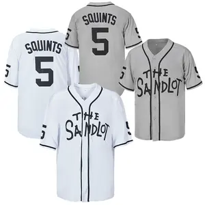 Men's Baseball Jersey Legend SQUINTS #5 The Sandlot Limited Collector’s Edition Sewing Embroidery V-tie Button Grey White S-XXL Retro Hip Hop Clothing High-Quality Polyester Breathable Fabric