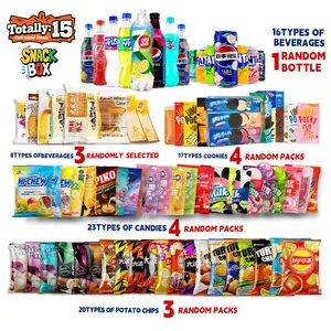 Bite Me Asian Snack Box - 15 Items Including 4 Candies 4 Cookies 3 Chips  1 Beverages 3 Bakery goods Perfect for Family Gatherings - Brownies