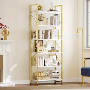 Yitahome Tall 6 Tier Bookcase, Modern Gold Book Shelf, Open Display Storage Rack Shelves for Living Room/Bedroom/Home/Office/Kitchen, Holder Organizer for Books/Movies