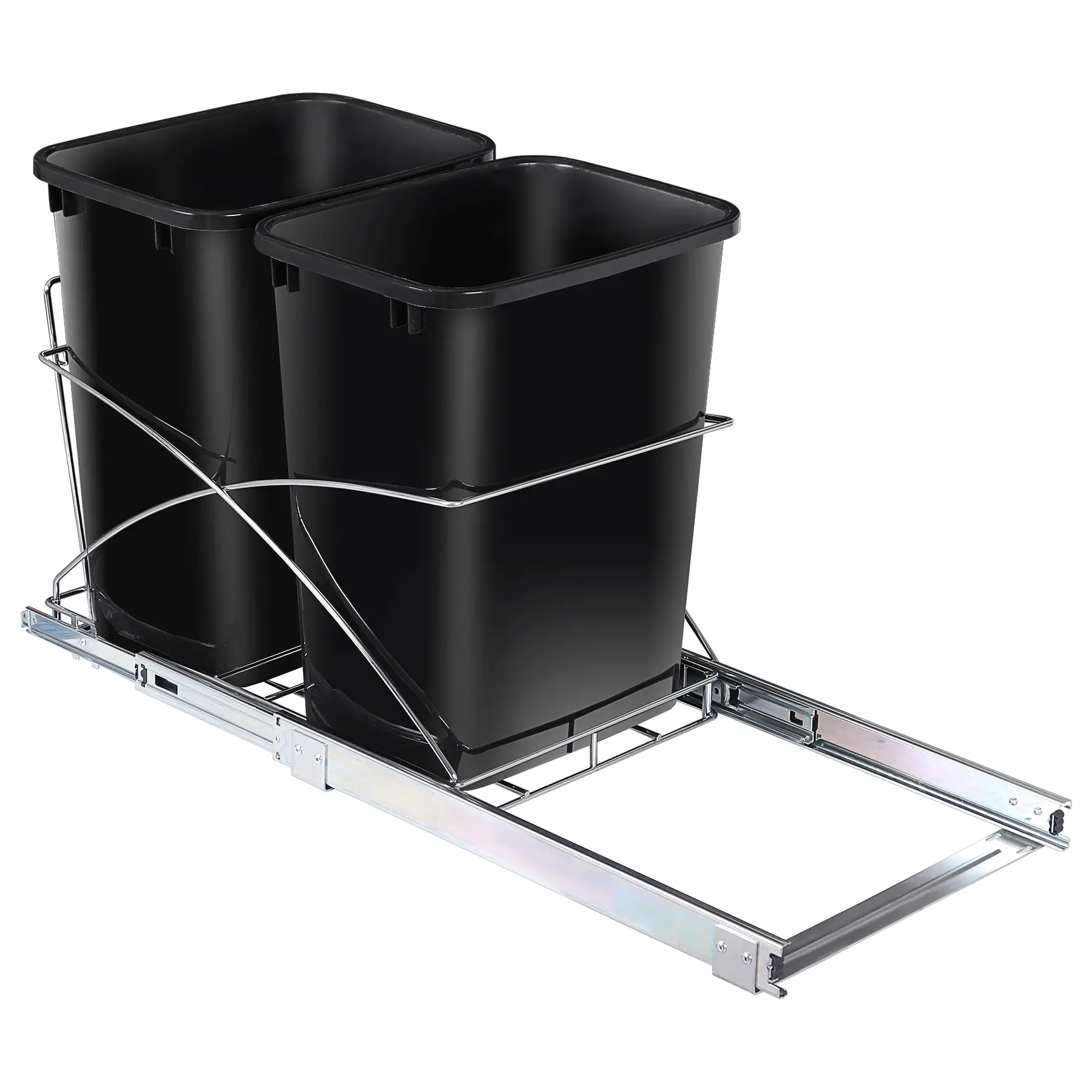 SuperDeal 35-Qt Drawer-Style Sliding Double Plastic Bins - Black, Cabinet-Mounted Kitchen Basket with Smooth Steel Slides and Easy Installation