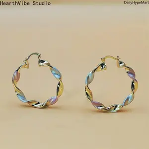 Vintage Twist Big Round Hoop Earrings, Gold Geometry Drop Dangle Jewelry