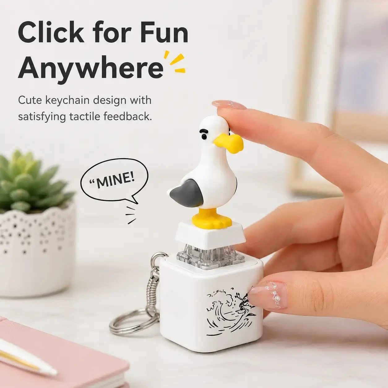 "Mine!" Meme-Style Small Modern Art Bird Figure Keychain - Rechargeable LED Light, Interactive Bag/Key Accessory, Cute Desktop Home Decor Gift, Birds