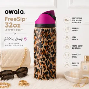 2026 OWALA Leopard Print Water Bottle 32oz Limited Edition Leak-Proof Stainless Steel Insulated Tumbler, TikTok Viral Gift for Women, Girl