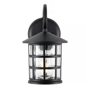 JONATHAN Y Cadiz Iron/Seeded Glass Cottage Rustic Scrolled Lantern LED Outdoor Lantern; for Living Room, Bedroom, Kitchen, Office