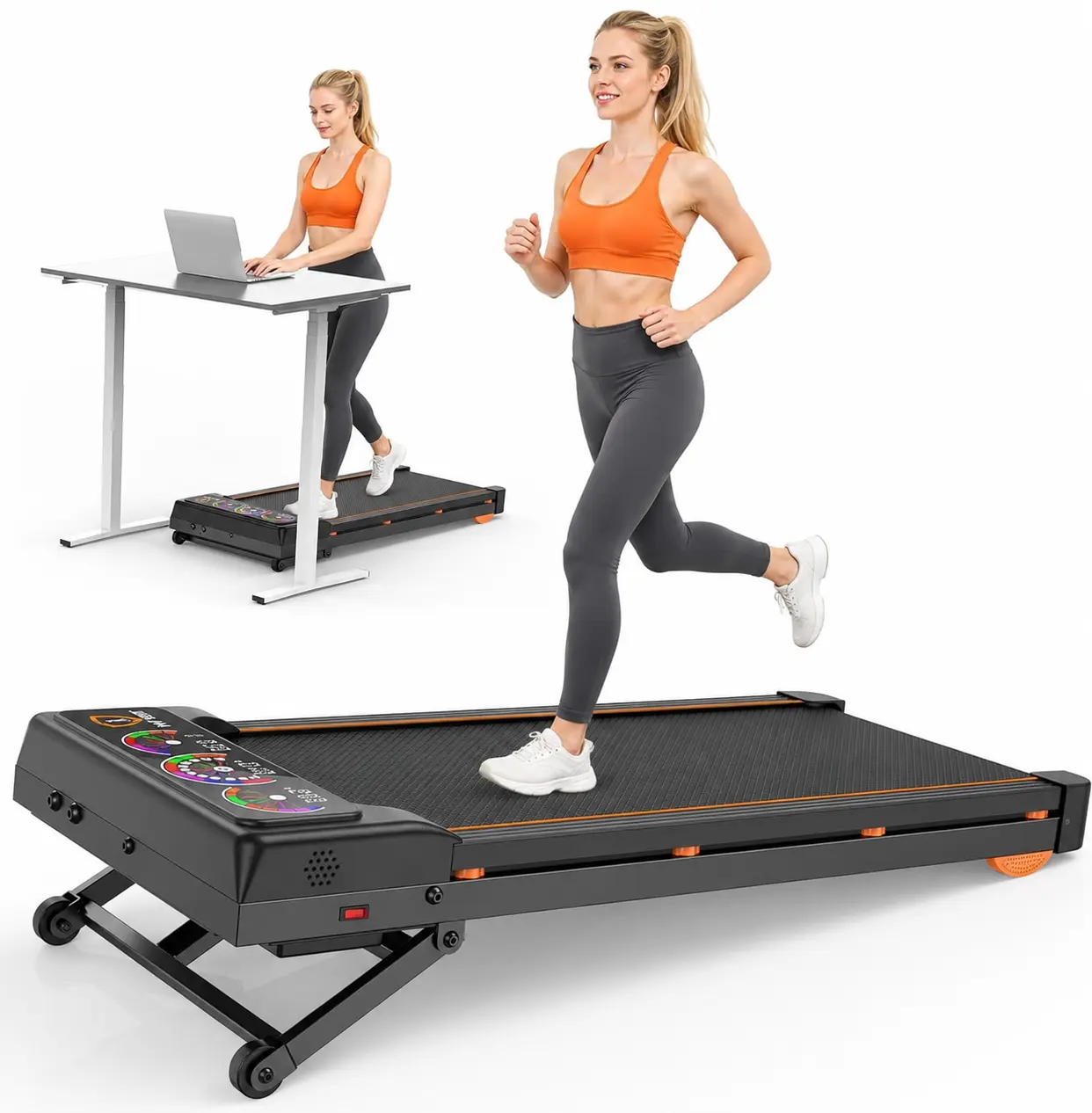 Trisomy Portable 2 in 1 Walking Pad Treadmill with 450 lbs Capacity 15% 12 Levels Auto Incline, and UI Screen,    Quiet  Motor  3.5HP Under Desk RGB Running    Compact  Treadmill with APP, Speaker & Remote, for Home Gym and Office Small Space
