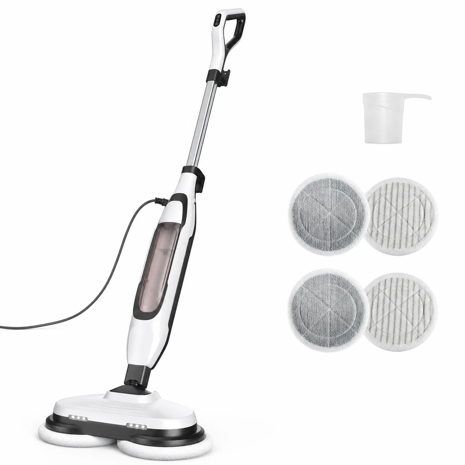 Dual-Head Steam Mop Electric Floor Cleaner, Lightweight with LED, 2 Spinning Mop Pads, for Hardwood, Tile Floors, Includes 2 Extra Cleaning Pads