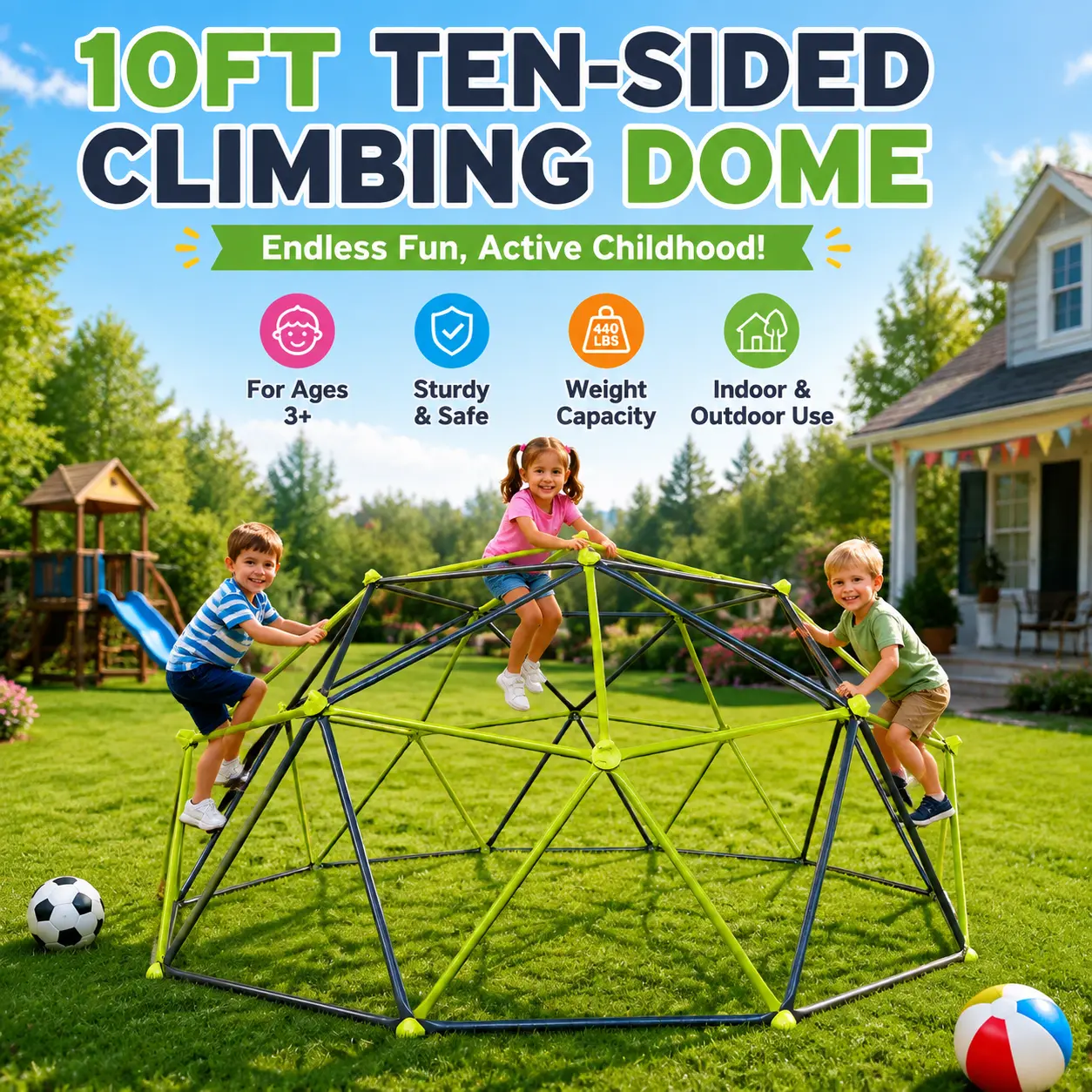 10FT Kids Climbing Frame for Outdoor Playground, Heavy-Duty Climber with Colorful Climbing Stones, Backyard Playground Equipment Toy for Kids Age 3+ Outdoor Play & Active Fun