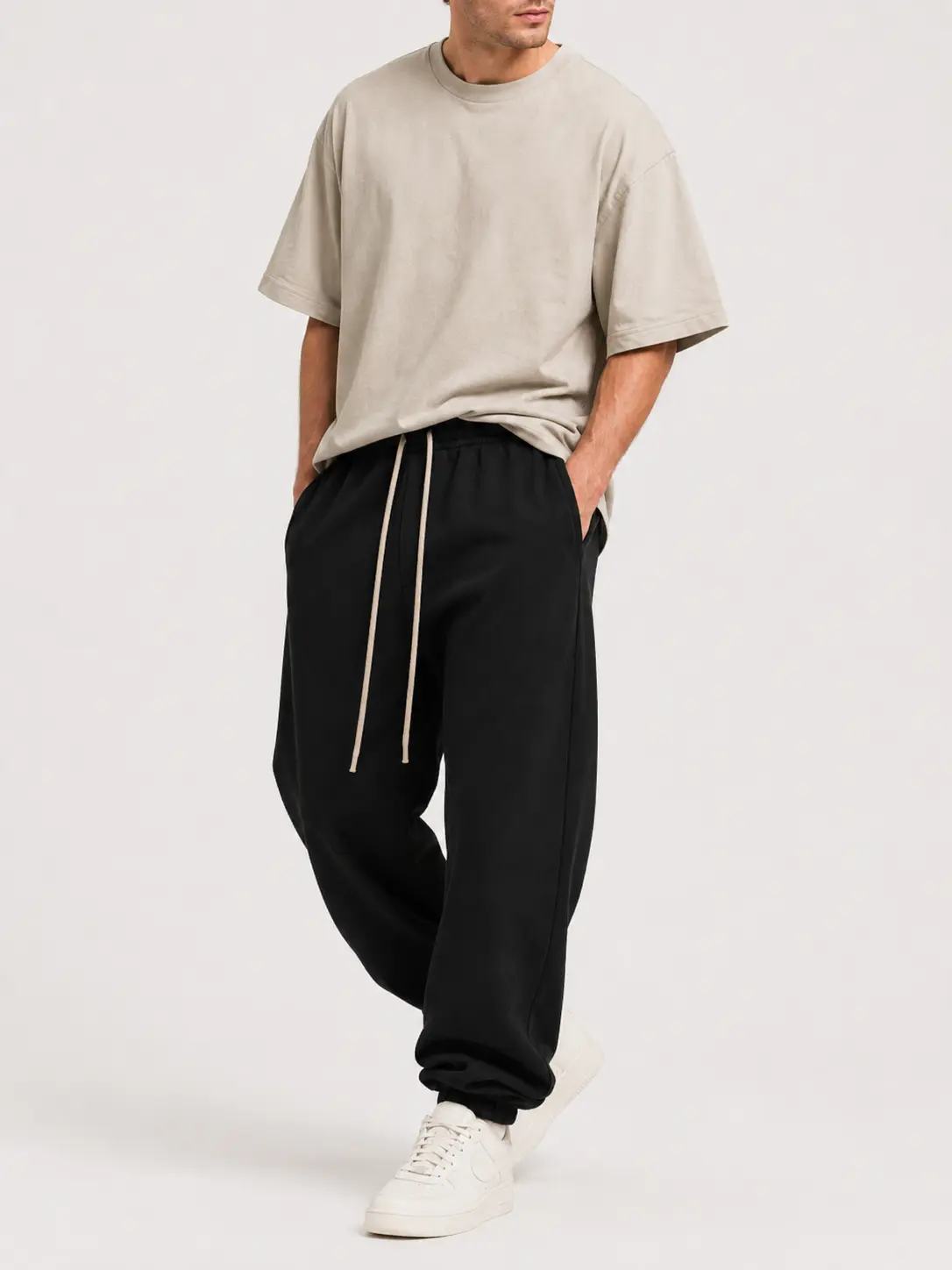 2024 Style Men's Baggy Sweatpants Cuffed Leg Lounge Cotton Jogging Pants Casual Elastic Waist Joggers with Pockets