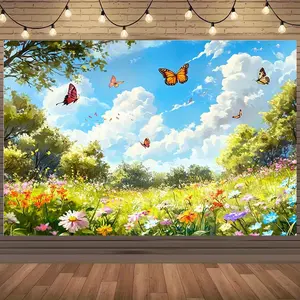 2D Flat Banner, 1pc Backdrop" Dreamy Pastoral Butterfly Flower Sea Backdrop, Fill Your Party with Vibrancy and Spring Vibes! Perfect for Various Festive Occasions, Creating Endless Memories. Choose Your Exclusive S
