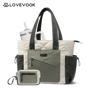 LOVEVOOK Tote Bag for Women, puffer tote bag for Work Travel Nurse, Lightweight quilted Bags with Compartments Summervibes