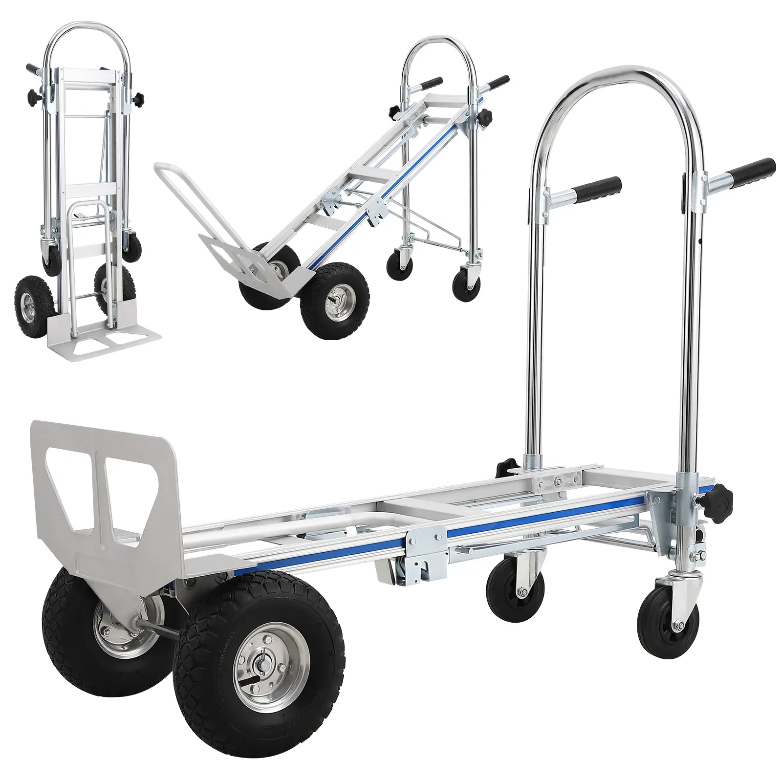 Garvee Upgraded 3-in-1 Heavy Duty Aluminum Hand Truck Cart, Convertible Folding Dolly, 770 lbs Load Capacity, Swivel Rubber Wheels with Brakes, for Office, Warehouse and Moving Use