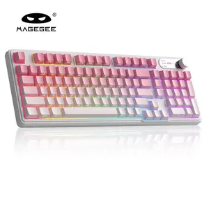 MageGee GK960 Wireless Gaming Keyboard RGB Tri-Mode Wired BT 2.4G Creamy with Number Pad 4000mAh Battery Knob Control Side Printed Keycaps 19-Key Anti-Ghosting for Win Mac White Pink White