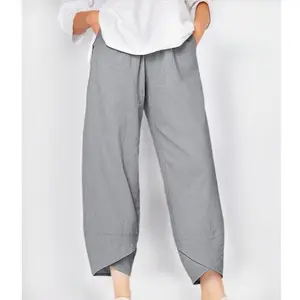 Women’s Cotton Linen Capri/Palazzo Pants – 2025 Summer Casual Style, Elastic Waist, Comfortable Loose Fit, with Pockets