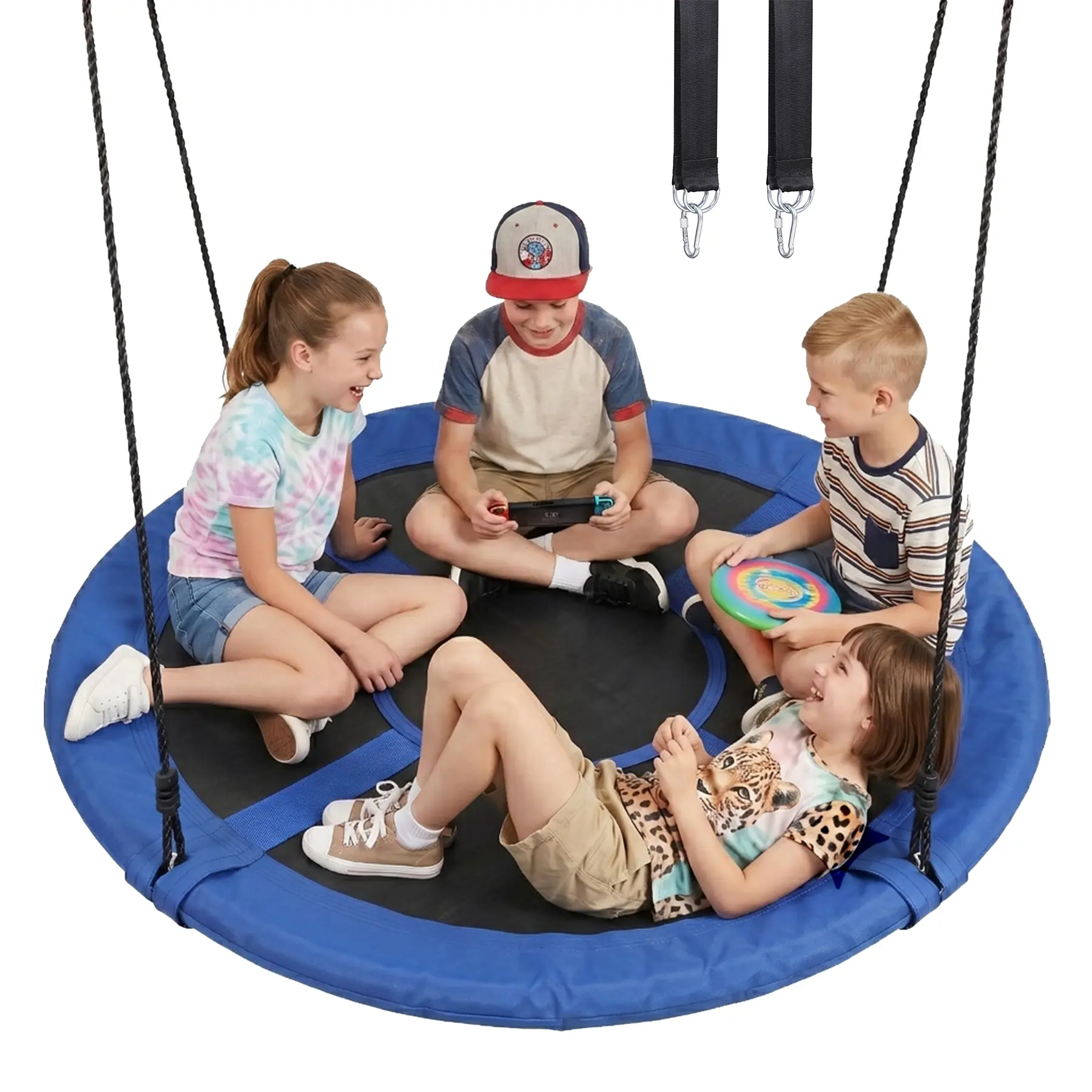 Segawe 60-in Round Shape Fabric Saucer Swing, 660lbs Large Unisex Outdoor Tree Swing for Adult/Kids, Home Playground Equipment W/2 Hanging Straps & Durable Adjustable Rope