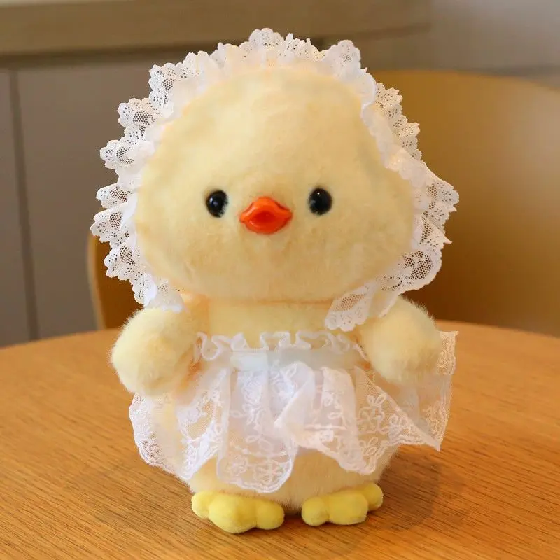 Cuddly Gauze Duck Stuffed Toy with Lace Trim - Cute Duck Design, Soft Huggable Classic Novelty Toy, Stuffed Animal Gift for Cute Animal Aesthetic Fans