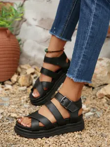 Women's Cross Strap PU Leather Multi Strap Sandals, Comfortable Fashion, Ideal for Casual Wear, Durable Design, Perfect Gift Choice