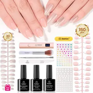 Beetles Soft Gel Nail Art Tips Kit, 150Pcs Nail Tips Press On Nails Kit with Nail Glue Top Coat Base Coat Handheld UV Light Nail Files and StickersAll-in-One DIY Nail Designs Gift for Women