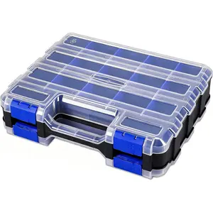 Double Side 34 Compartments Small Parts Storage Case Hardware Tools Organizer Box with Removable Plastic Dividers for Screws Nuts Nails Bolts