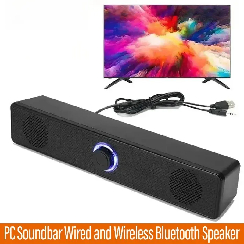 Portable Stereo Bass Speaker - Cordless Bluetooth Soundbar with 90Hz Dual Core Horn, Multiple Inputs (Aux, Wired, USB), Battery-Powered Durable Plastic Audio System for TV, Laptop Gaming
