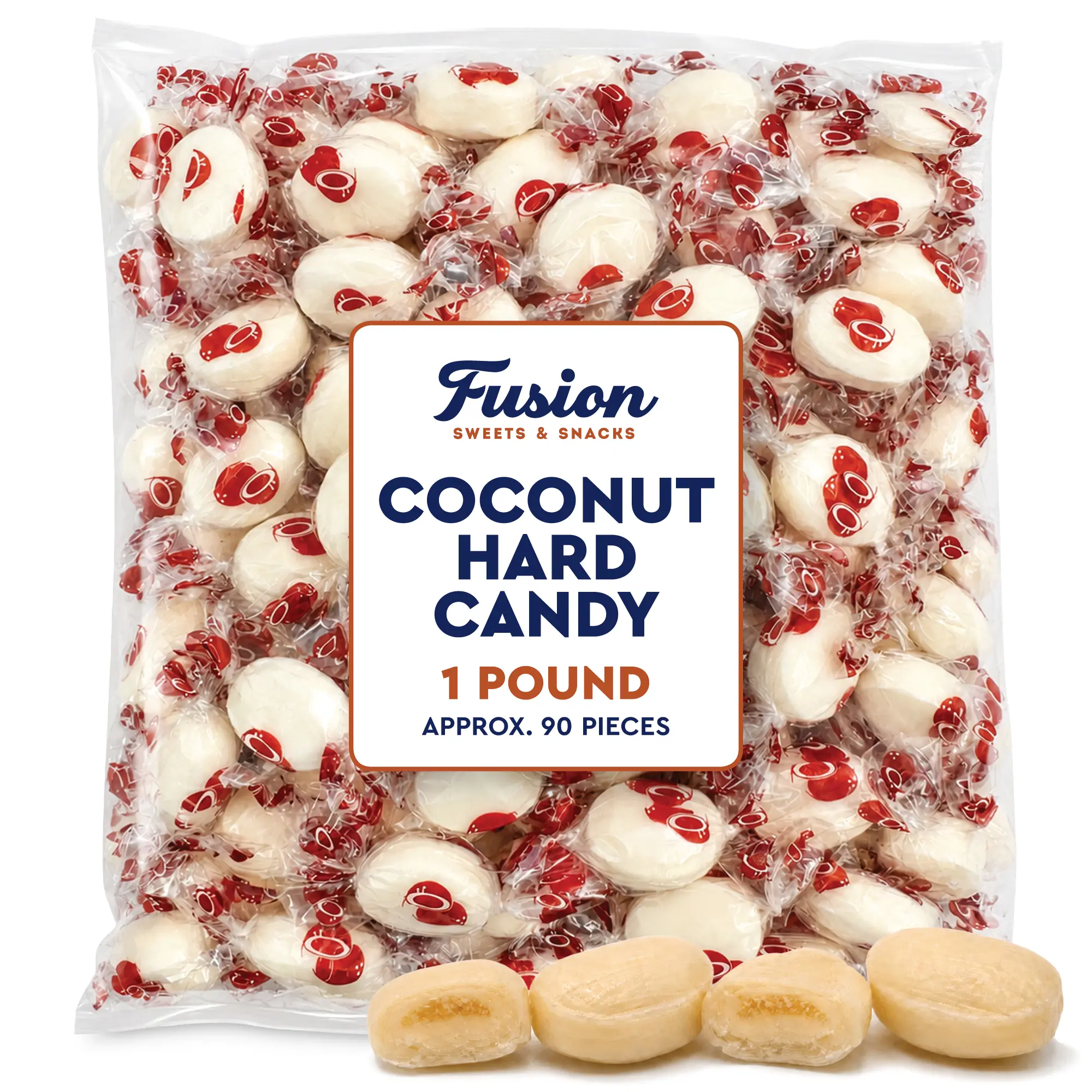 Coconut Hard Candy - 1 Pound Individually Wrapped Candy, Creamy Filled Coconut Candy, Bulk Bag Old Fashioned Treats