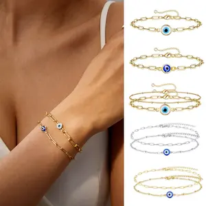 Fashion Turkish Evil Eye Bracelet Gold Color Handmade Zircon Wrist Chain Lucky Jewelry for Women
