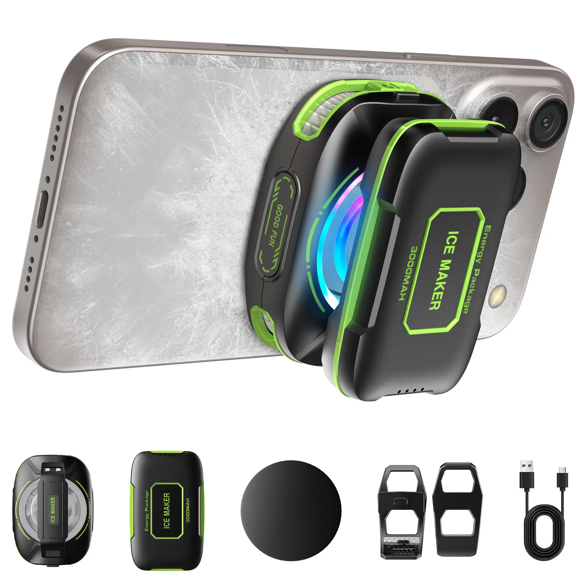 JS85 Phone Cooler Kit, Magnetic Rechargeable Portable RGB Gaming Cooling Fan Heat Radiator for Gamers, Compatible with iPhone, Samsung, Android Devices, Tablets, Phone Cooler Js85