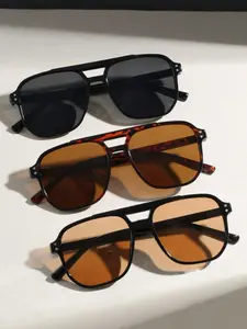 3pcs Men's Plastic Geometric Glasses, Lightweight Dual Bridge Design, Trendy European Style, Casual Fashion Eyewear, Decorative Lenses, Casual Stylish Glasses, Trending Glasses