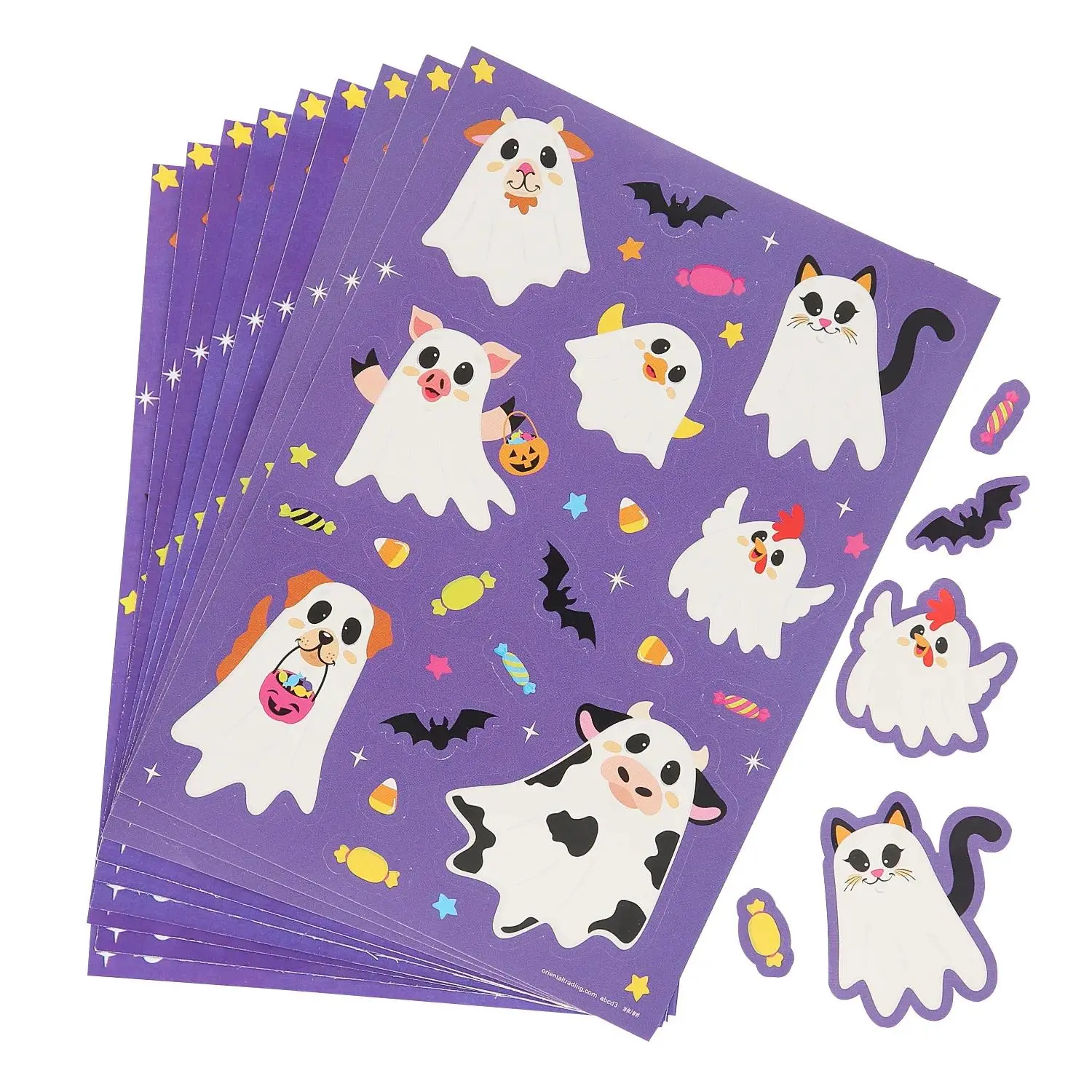 24-Pack Self-Adhesive Vinyl Sticker Sheets - 5x7 in Ghost Theme Character Decal Stickers for Home, Classroom, Craft & Halloween Party Supplies, Self Adhesive Sticker