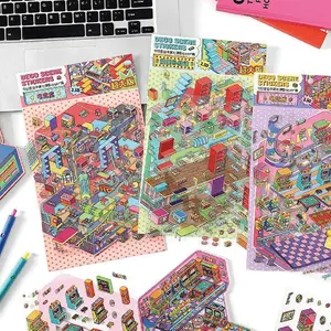 Creative 2.5D Scene Sticker, 4 Counts/set DIY Decorative Sticker, DIY Decorative Sticker for Scrapbooking, Journaling, Gift Wrapping, Art Stickers, Decal Sticker, Decoration Sticker