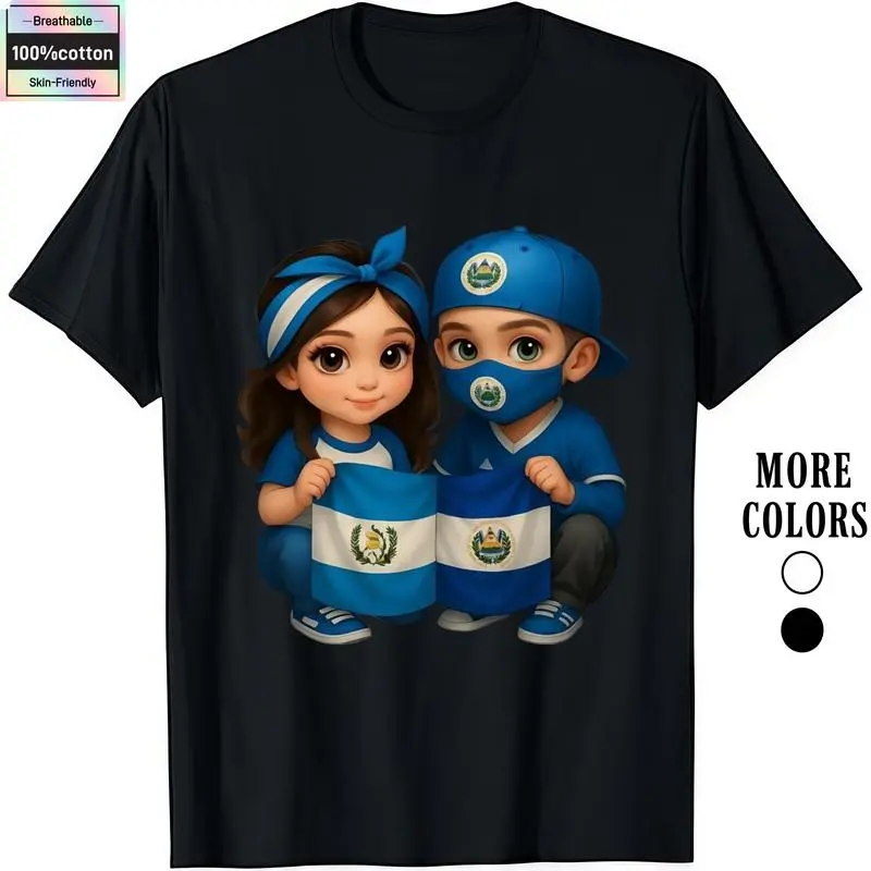 Fashion Designer T-Shirts - Cotton Graphic Tees with Central America Unity Kids Holding Guatemala El Salvador Flags Tee,Crewneck,Casual,Ideal for Everyday Wear, Tropical Men's Gifts good graphic tees