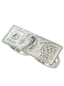 14k Silver Plated $100 Bill Double Ring, Statement Rings, Unisex Jewelry, Music Festival Accessory, Streetwear Fashion, Perfect Gift for Him/her