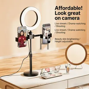 360-Degree Rotating Selfie Stand for Indoor Cellphone Live Streaming, Mobile/Smartphone Tech Accessory with 3-Color Supplementary Lighting, Dual Positions, Detachable Storage, Adjustable Height for Daily Shooting, Makeup, Accessories, Tiktokshopcreatorpic