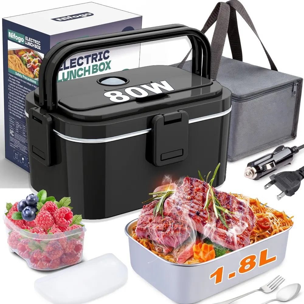 Outdoor Self Drive Vacation LED Digital Electric Food Warmer Fast Heating, Leak Proof Multi Liter Vessel Fork Spoon Storage Thermal Lunch Bag