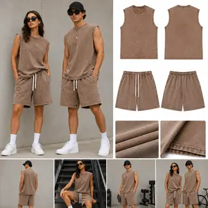 Unisex Washed Sleeveless Tank Top and Shorts Set 230GSM Cotton Summer Casual Streetwear Matching Outfit