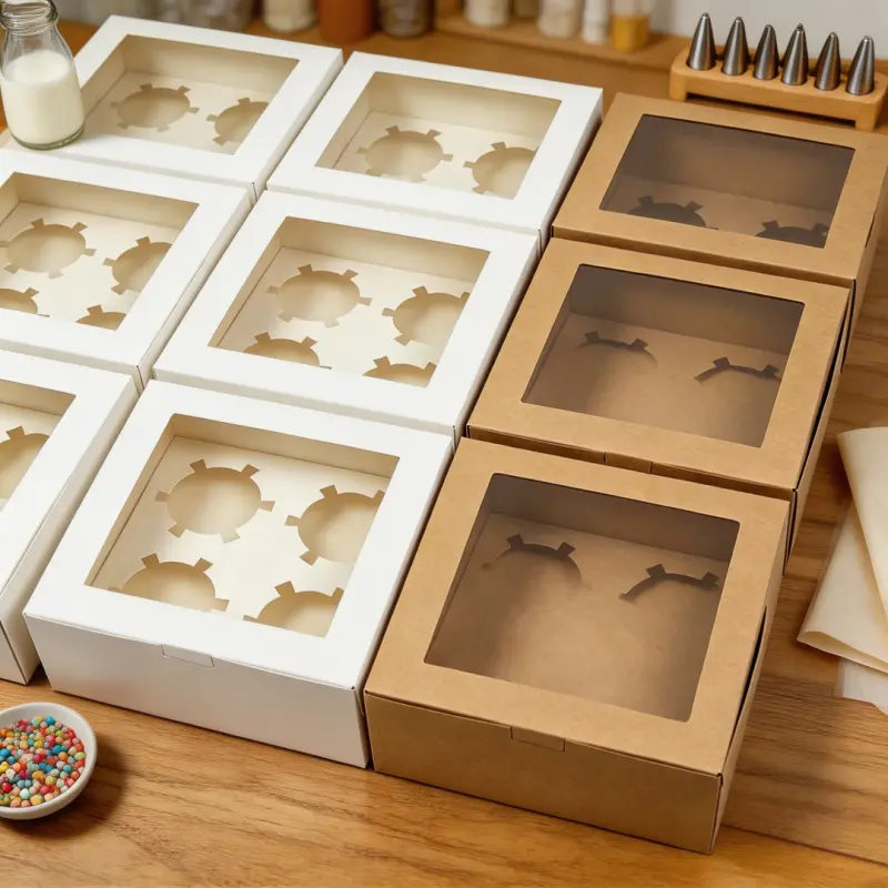 20/15/10/5/1pcs Kraft Paper Cupcake Boxes with Clear Window, 4/6 Count Pastry Muffin Packaging Boxes for Baking Desserts Baking Accessories.needoh.paper plates Bakeware