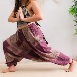 Karma Nepal Crafts Patchwork Harem Unisex Cotton Pants, Patch Hippie Boho Gothic Trousers, Light Weight Festival Pants, Block Print Baggy Pants with Pockets