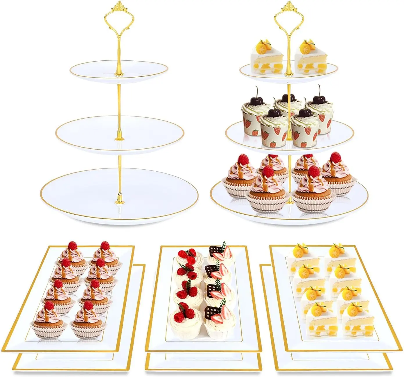 Kesaplan 8PCS Plastic Cupcake Stands with Gold Rim, Dessert Display Stands Set for Wedding Birthday Party Baby ShowerTea Party
