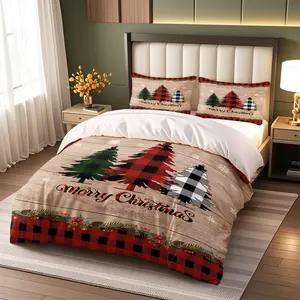 3pcs Christmas Tree Print Bedding Set, Soft Polyester Fabric, Comfortable Bed Sheets, Includes 1 Fitted Sheet and 2 Pillowcases, Soft Bedding Sets