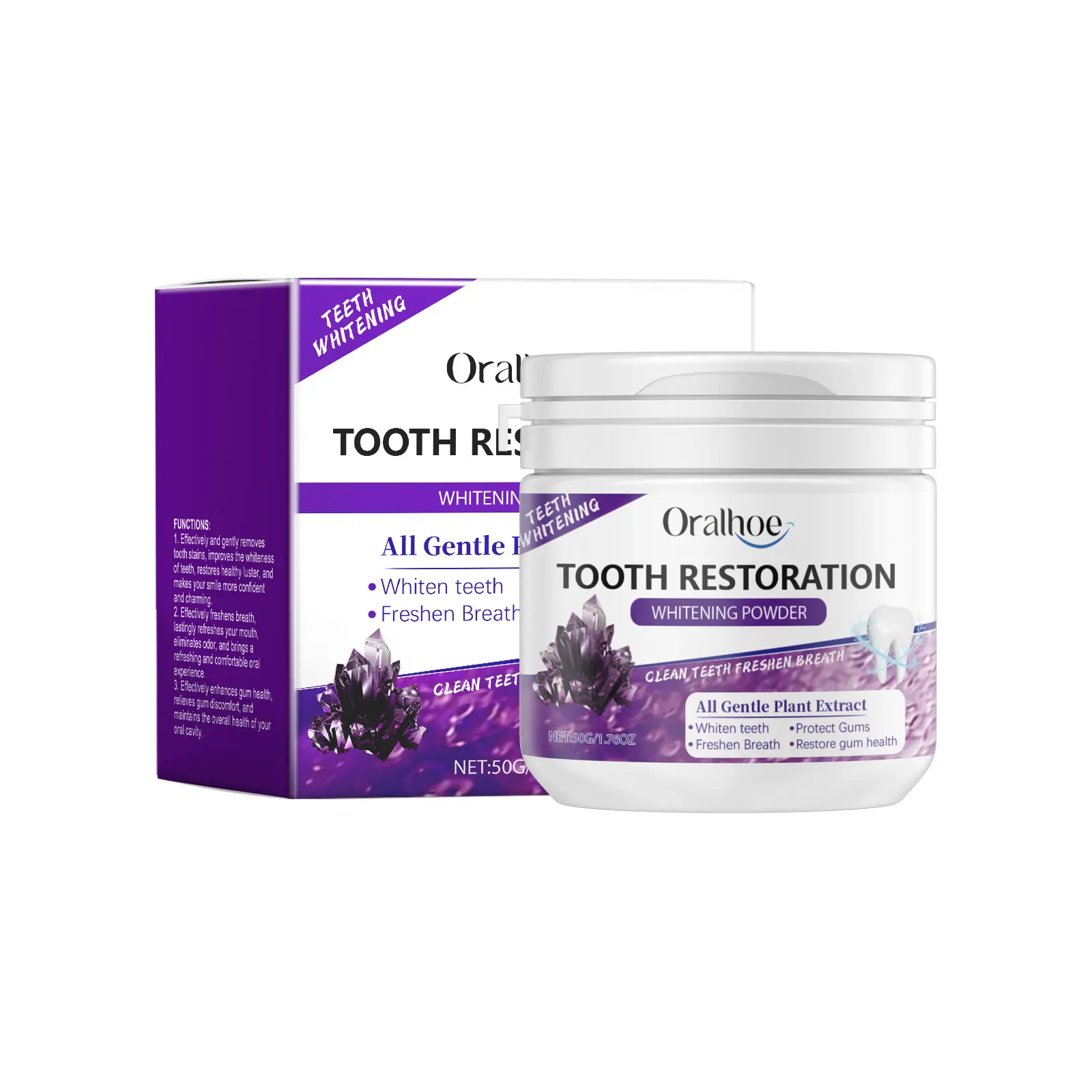 2025 New Teeth Restoration Mineral Powder Purple Natural Mineral Tooth Powder for Teeth Whitening Tooth Strengthening & Gum Care Fresh Breath