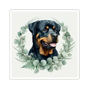 Rottweiler Kiss-Cut Sticker — Botanical Wreath