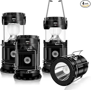4-Pack Collapsible Portable LED Camping Lantern Lightweight Waterproof Solar USB Rechargeable LED Flashlight Survival Kits for Indoor Outdoor Home Emergency Light Power Outages Hiking
