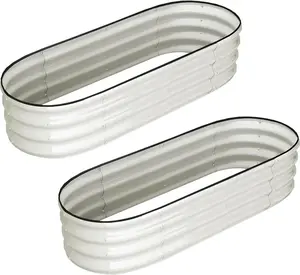 Gaomon 2-Pcs 4.5x2x1 FT Oval Galvanized Raised Garden Beds, Elevated Planting Boxes with Open-Ended Base, Tool-Free Assembly White Outdoor Planters for Vegetables, Flowers